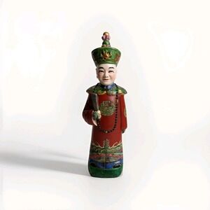 Qing Dynasty Chinese Emperor Figurine | Hand Painted Porcelain 12"